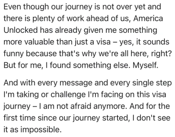 Member: America Unlocked has given me something more valuable than just a visa. I found myself, and for the first time I don't see it as impossible